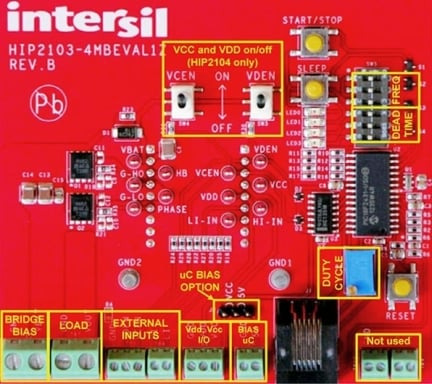 HIP2103_4MBEVAL1Z Half Bridge Driver Eval Kit Motherboard