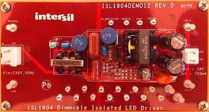 ISL1904DEMO1Z Offline Triac Dimmable Isolated LED Driver Top of Demonstration Board