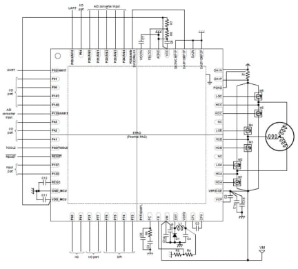 RAJ306102 External Circuit Example – Sensorless Motor Drive by BEMF Sensing Comparator