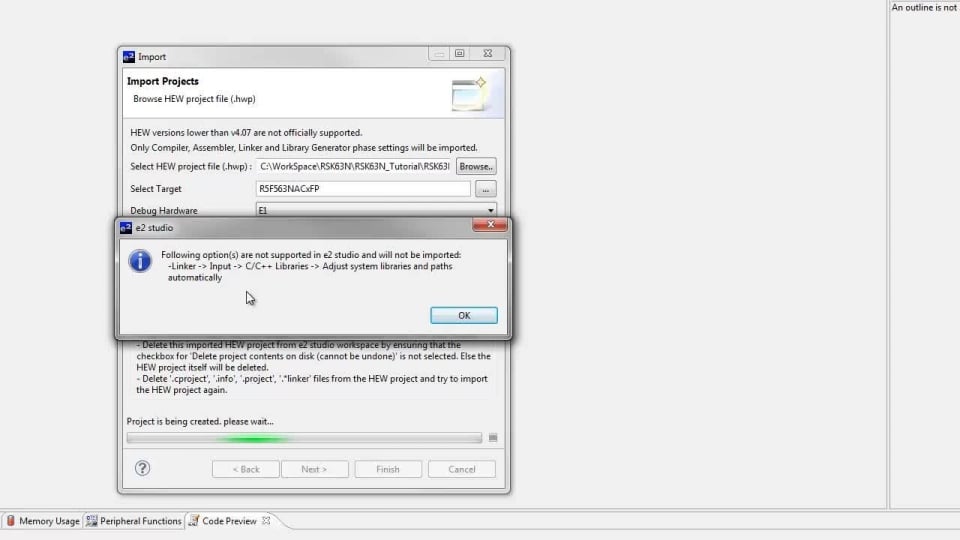 e² studio - Importing a HEW Project