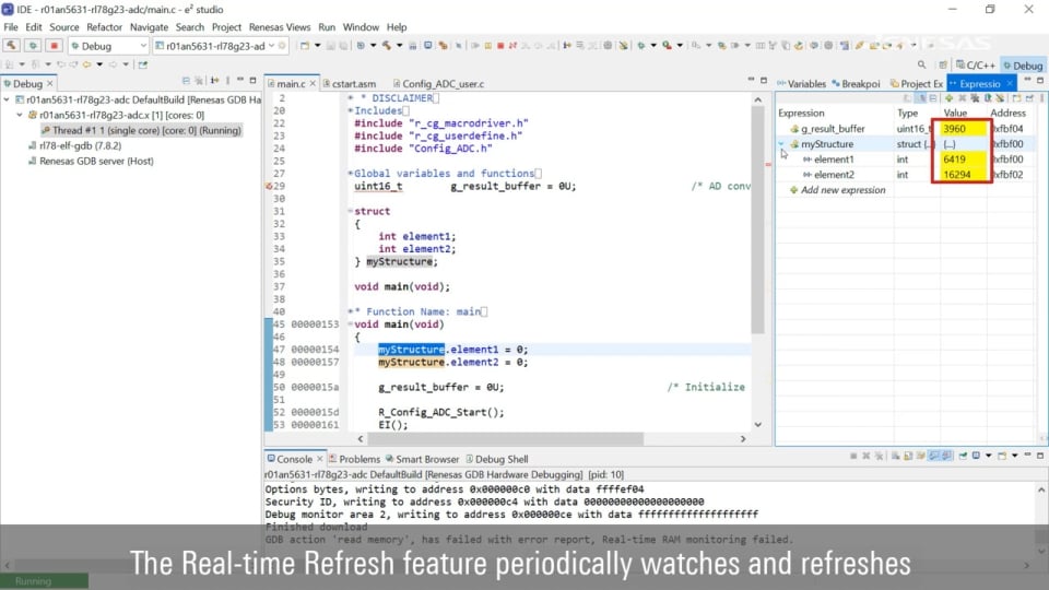 How to Watch Real-time Variables in e² studio