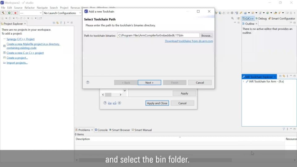Setup Arm Compiler in e² studio for RA Family
