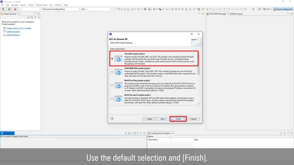 Getting started for Azure RTOS using Smart Configurator in e2 studio