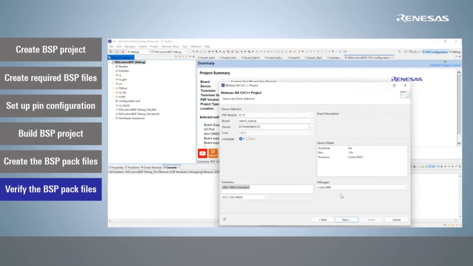 How to Create a Custom BSP for FSP in e² studio for RA Project