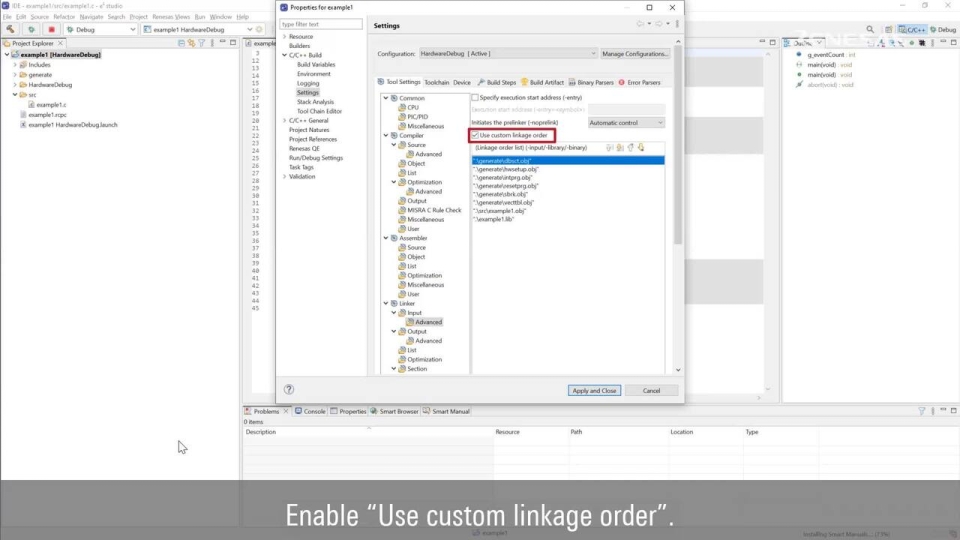 How to Specify Linkage Order in e² studio
