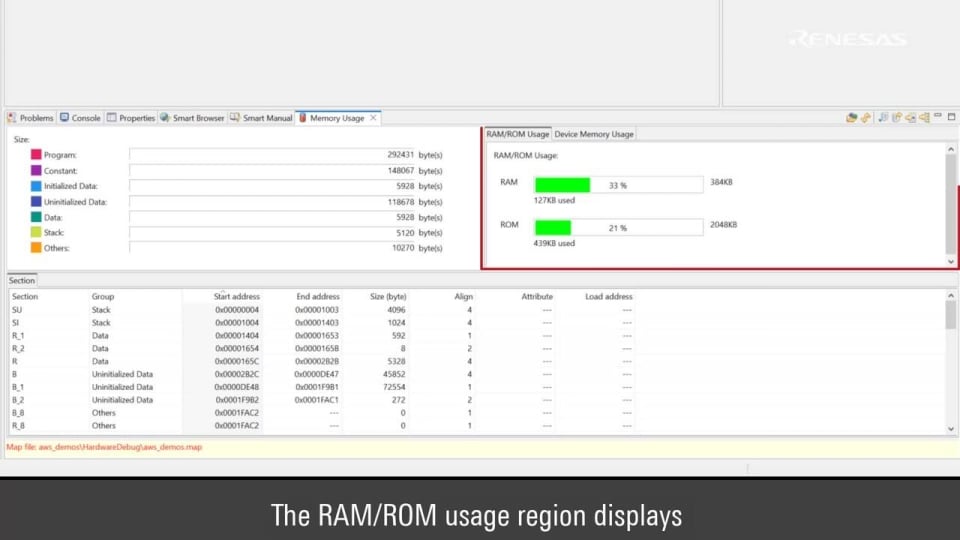 e² studio - Using the Memory Usage View