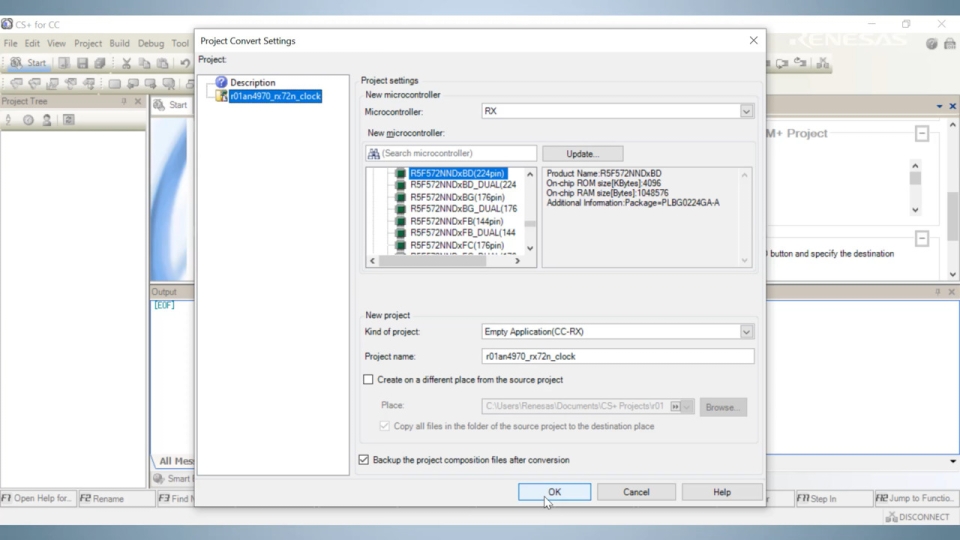 RX e² studio Project Tips - How To Convert an e² studio Sample Project Into a CS+ Project