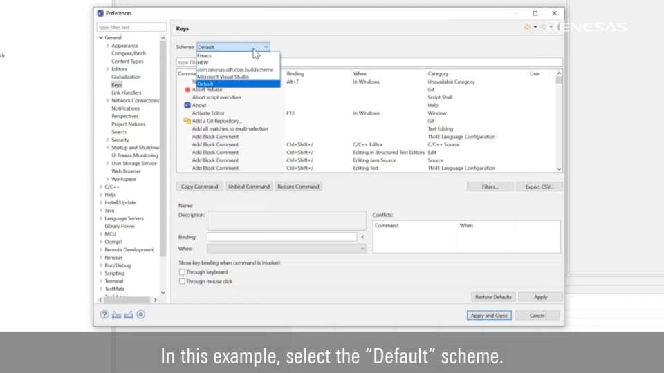 e² studio - How to Display and Configure Hot Keys