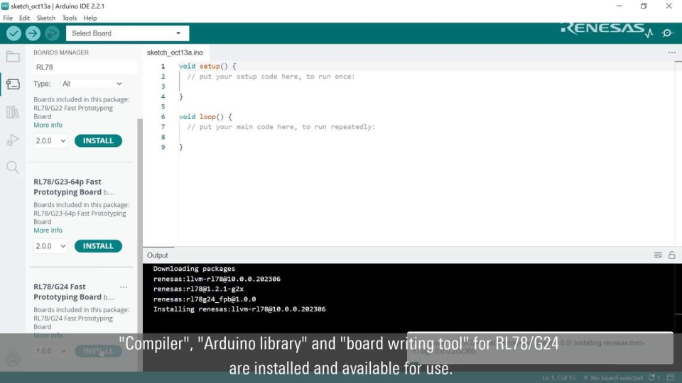RL78 Arduino Quick start guide - How to add the RL78 board platform to Arduino IDE 2