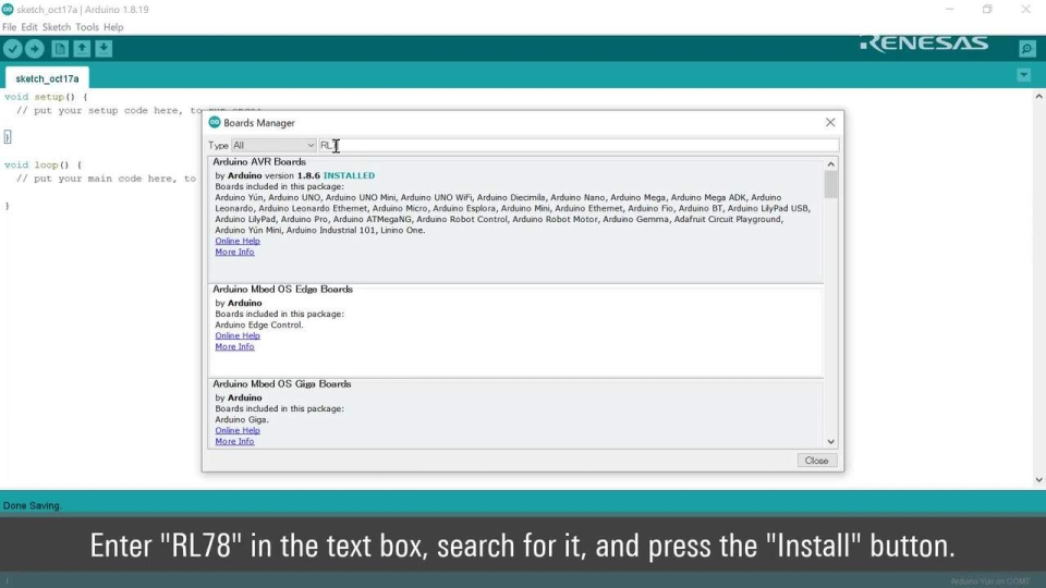 RL78 Arduino Quick start guide - How to add the RL78 board platform to Arduino IDE 1