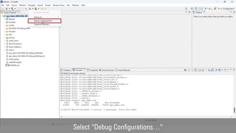 e² studio Quick Start Guide (3/3) - Build and Debug for SmartBond™ Device Running SDK10