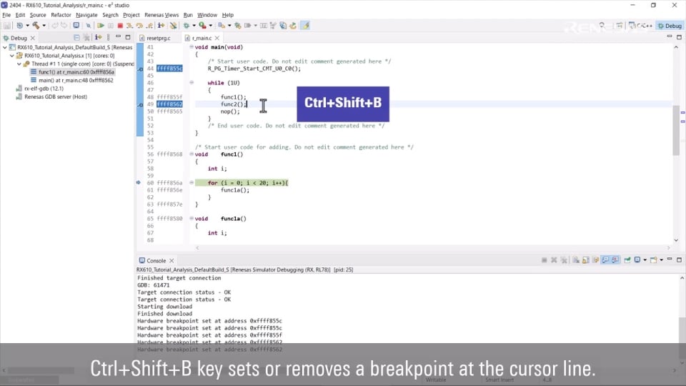 e² studio Tips - Useful Shortcut Keys for Debug Operations