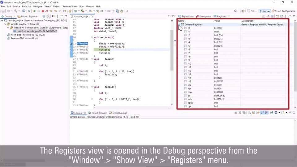 e² studio Tips - How to Use the Register View During Debugging