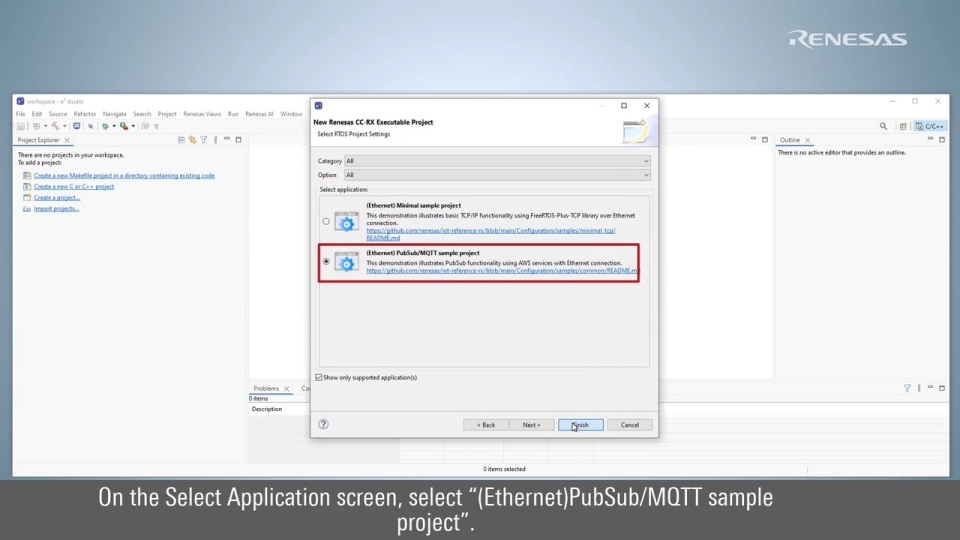 FreeRTOS PubSub Demo: CK-RX65N V2 Build Project (2/3)
