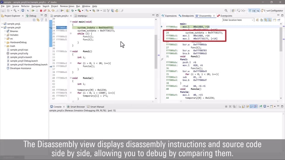 e² studio Tips: How to Use the Disassembly View During Debugging
