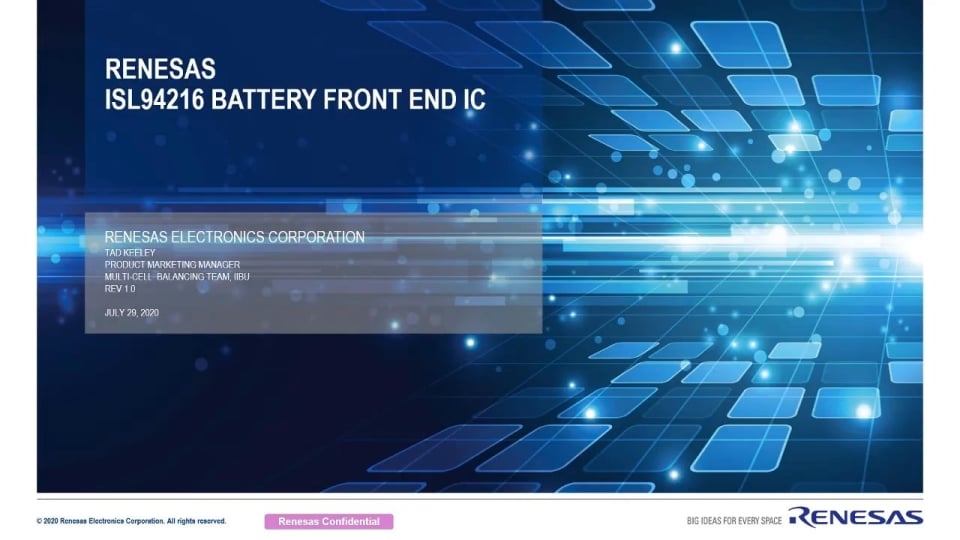 Renesas ISL94216: Highly Integrated Front End IC for 36V+ Battery Pack Design